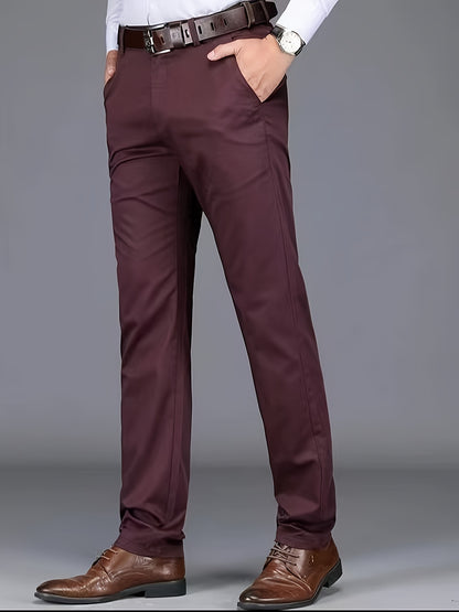 Classic Design Dress Pants, Men's Formal Solid Color Stretch Dress Pants For Business And Formal Occasions