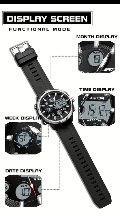 SANDA Men'S Digital Outdoor Sports Wristwatch,Waterproof Multifunctional Chronograph Quartz Watch For Gift Clock 9053