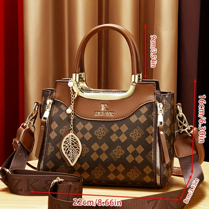 INCK KMCRK Women'S Elegant Large Capacity Tote Bag with Removable Shoulder Strap, Brown & Black Checkered Pattern, Golden-Tone Hardware, Polyester Lining - Ideal for Work, Travel, and Daily Use, Travel Tote Bag | Checkered Pa