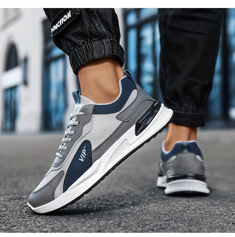 Men'S Casual Sneakers - Low Top, Lace-Up, All-Season Athletic Shoes with "VIP" Patch, White & Gray, Stylish Running & Hiking Boots, Casual Footwear | Modern Casual Sneakers | Durable Footwear