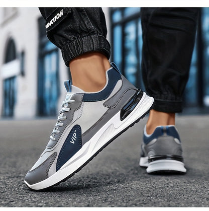 Men'S Casual Sneakers - Low Top, Lace-Up, All-Season Athletic Shoes with "VIP" Patch, White & Gray, Stylish Running & Hiking Boots, Casual Footwear | Modern Casual Sneakers | Durable Footwear