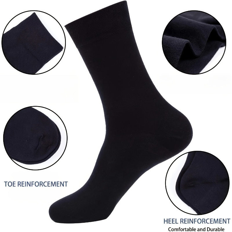 10 Pairs Men's Classic Dress Socks - Lightweight Breathable Office Business Casual Crew Socks, Solid Black, Machine Washable Comfort Fit, Smooth Texture