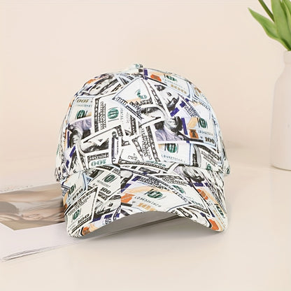 Funky Money Print Baseball Cap 100% Polyester Lightweight Adjustable Hip-Hop Hat Unisex for Music Festivals