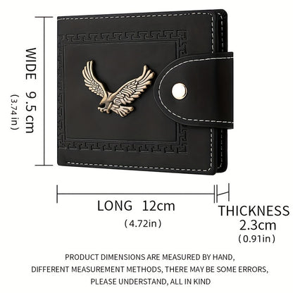 Fashion Eagle Wallet For Men, Zipper Snap Coin Credit Card Bag, Frosted PU Leather Clip For Men