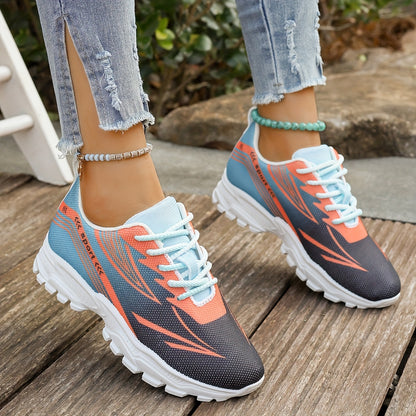 Women'S Breathable Lightweight Walking Shoes - Neon Green & Black Striped Design, Lace-Up Sneakers with EVA Cushioned Sole for All-Season Comfort, Casual Outdoor Footwear, Ladies Sneakers, Modern Striped Design, Synthetic Fau