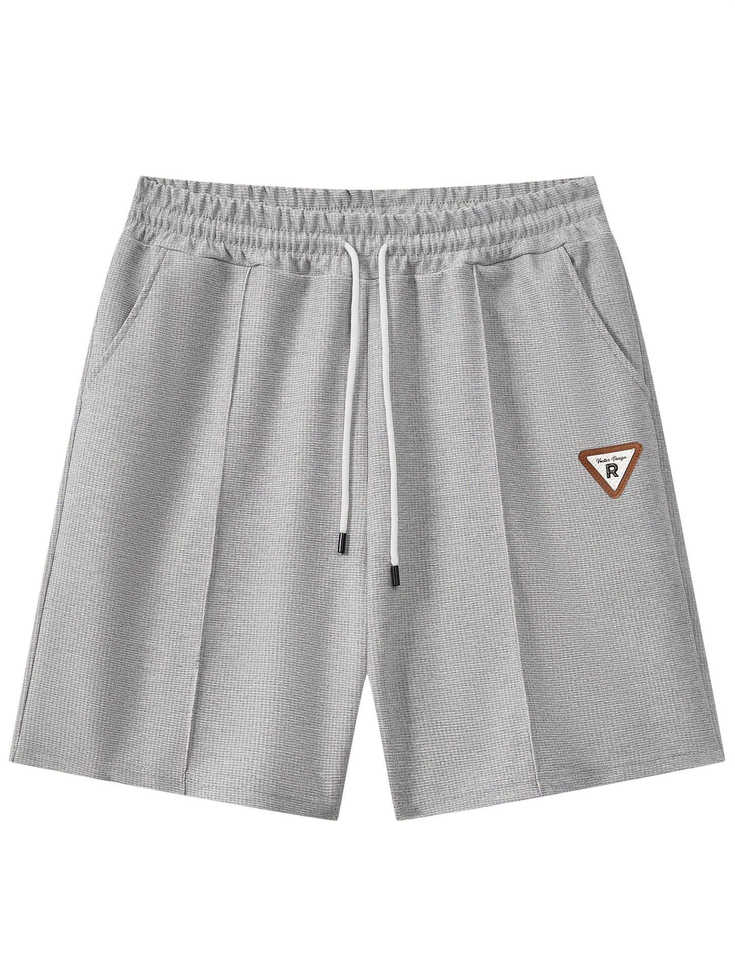 Men's Waffle Round Neck Top with Label, Short Sleeve T-shirt and Drawstring Shorts for Clean and Comfortable Spring/Summer Wear