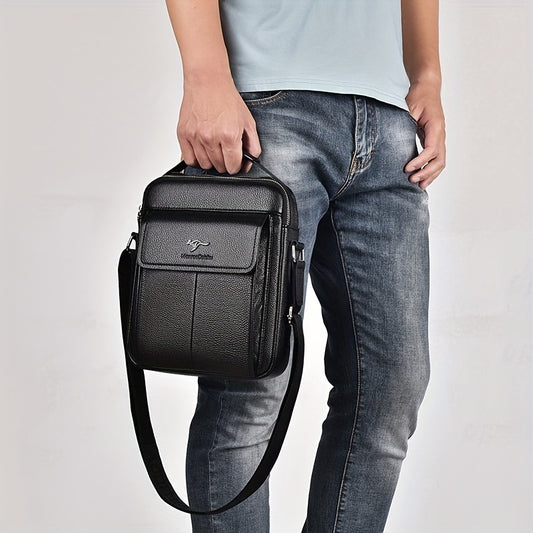 KoxSmar Men's Vintage Synthetic Leather Crossbody Bag - Adjustable Strap, Multiple Compartments, Vertical Business & Casual Satchel, Brown, Perfect for Daily Commute or Gift for Father/Anniversary, Small Crossbody Bag