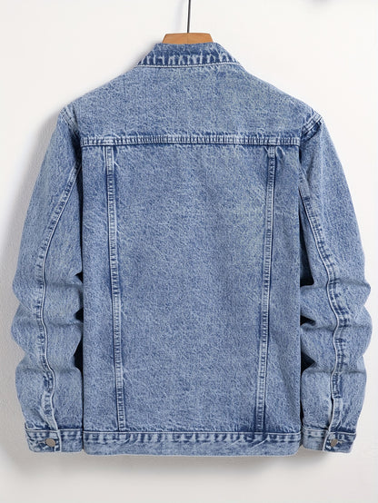 Men's Denim Jacket, Turn-Down Collar, Regular Fit Classic Design Denim Coat For Spring & Autumn