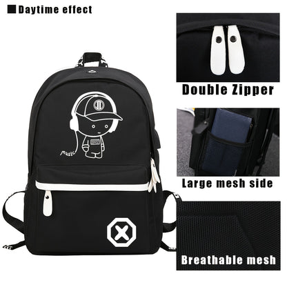New casual Men's backpack set, large capacity to store 15.6-inch laptops, night fluorescent backpack, three piece travel dual-use backpack