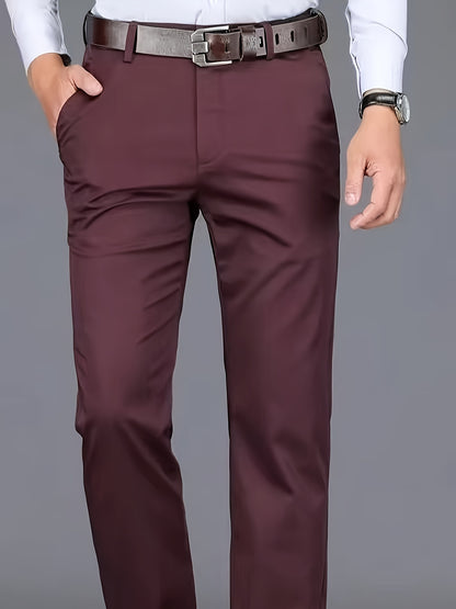 Classic Design Dress Pants, Men's Formal Solid Color Stretch Dress Pants For Business And Formal Occasions