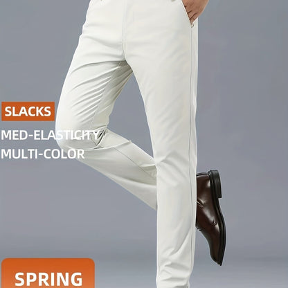 Men's Casual Solid Color Dress Pants - Polyester Blend, Woven, Regular Fit, All-Season Comfort, Adult Suit Pants