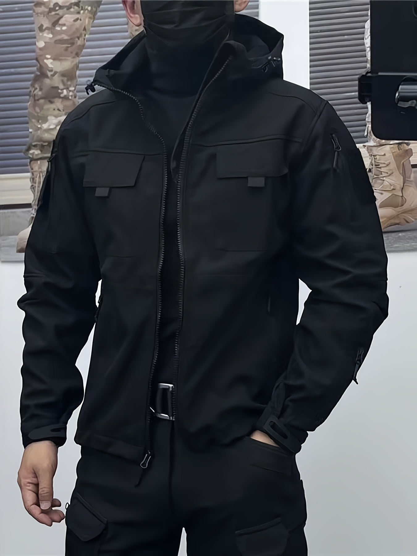 Men's Outdoor Sports Windproof and Plus Velvet Soft Shell Suit
