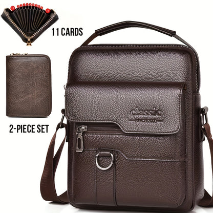 New Men's Crossbody Bag Messenger Bag with Mahogany Pattern Large Capacity Design PU Material Men's Casual Retro Adjustable Shoulder Bag for Going Out Valentine's Day Gift for Husband or Boyfriend
