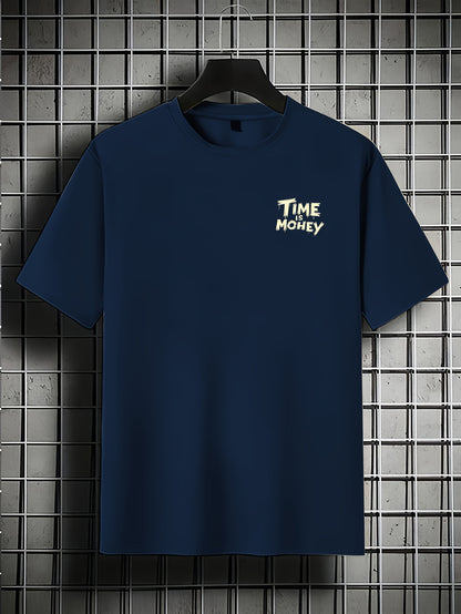 Men'S Casual Short Sleeve T-Shirt with "Time is Money" Clock & Stack of Cash Graphic - Lightweight Polyester, Loose Fit, Round Neck, Perfect for Spring & Summer Outdoor Wear, Relaxed Fit Shirt | Bold Graphic Tee | Glossy Text