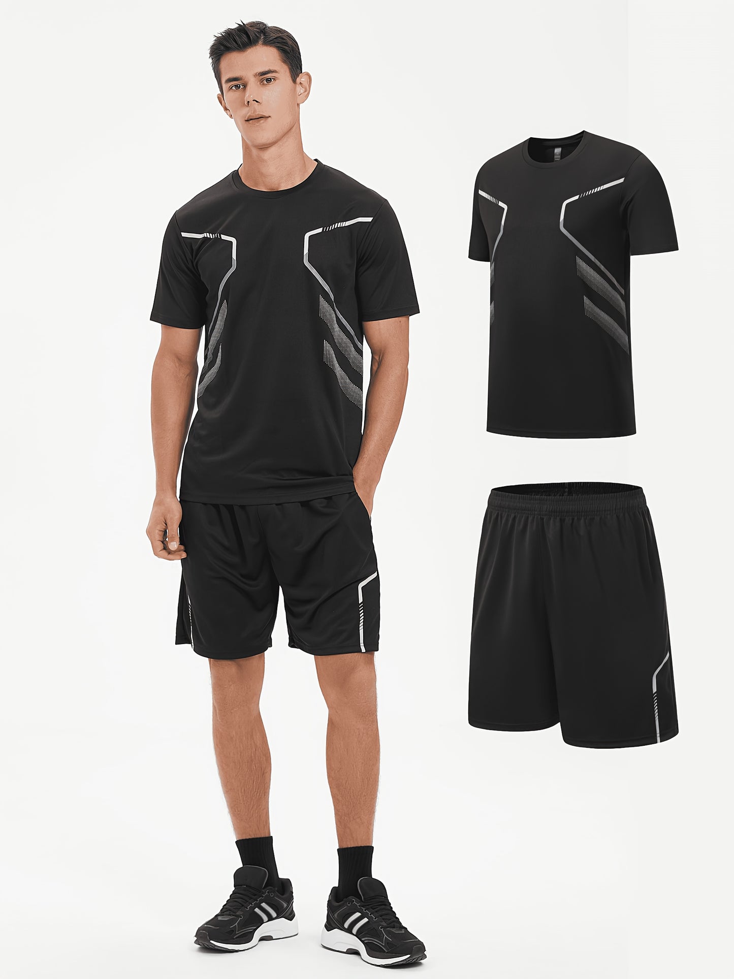 Men'S Lightweight Running Set - Breathable, Quick-Dry Athletic Wear with Zipper Pockets, Ideal for Outdoor Fitness & Training, Casual Sportswear|Casual Sportswear, Athletic Wear