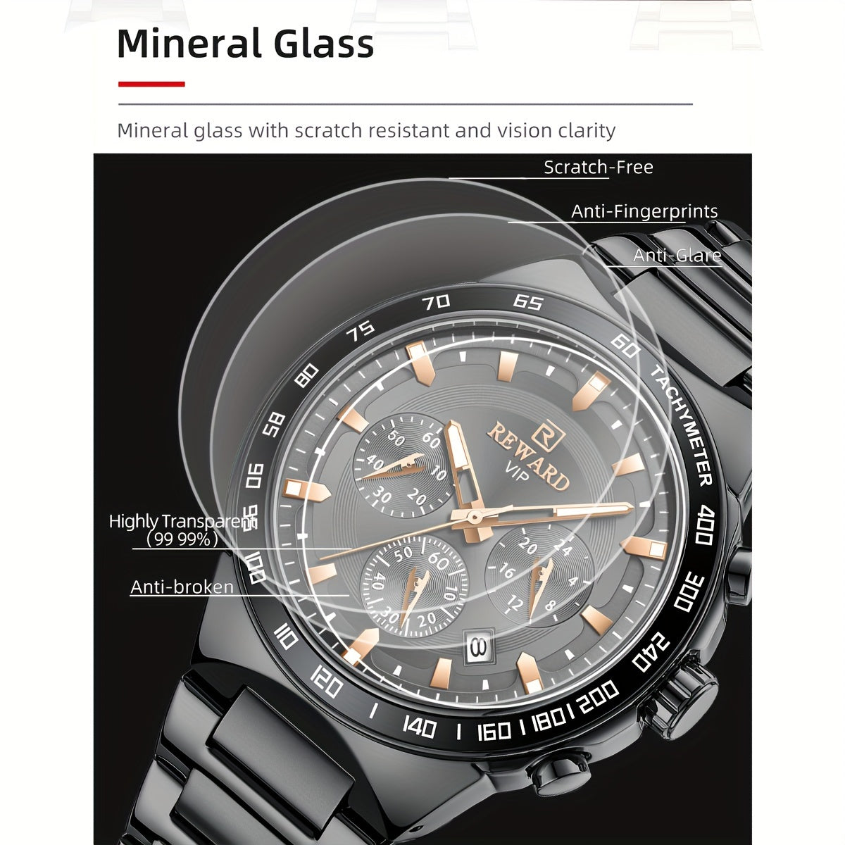 Men's Chronograph Sports Watches with Light, Stainless Steel and Quartz VIP