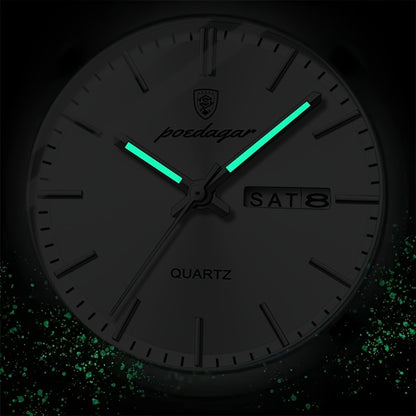 POEDAGAR Men&Women&Apos;S Casual Business Date Night-Glow Quartz Watch, Stainless Steel Band, Alloy Case, Non-Wireless, Non-Rechargeable Battery, Party Style Wristwatch