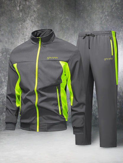 Men'S Casual Patchwork Athletic Suit Comfortable And Good Wear Coat And Long Pants Tracksuit