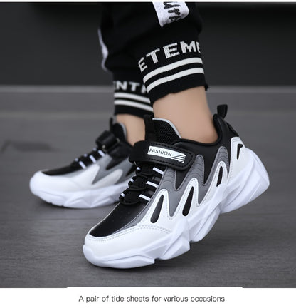 Youngsters' Lightweight Sporty Casual Sneakers with Closure, Geometric Color-Block Design, PU Upper & EVA Sole for Winter/Autumn - Breathable Fabric Lining, Grey & White, Winter Youngsters Footwear | Durable EVA Sole, Girls S