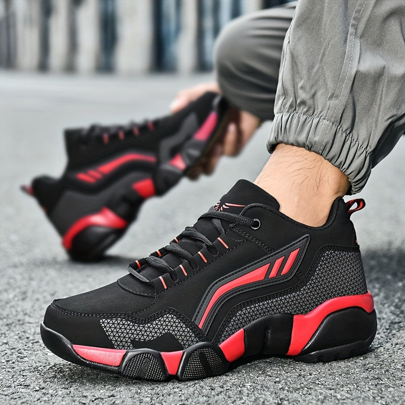Men's Casual Sporty Sneakers - High Quality PU Upper, Non-Slip Rubber Sole with Cushioned Comfort & Inner Arch Support, Low-Top Lace-Up Design for All-Day Wear (Black/White) - Spring/Fall/Winter Seasonal Versatility, Comforta