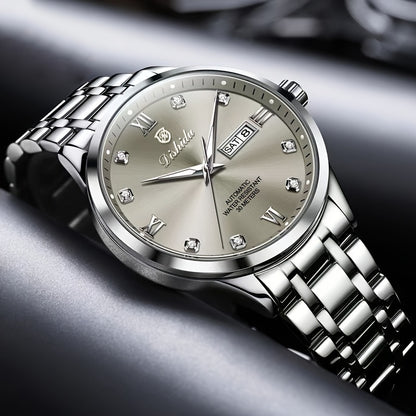 Elegant Men's Stainless Steel Quartz Watch - Luxurious Golden-Tone Business Timepiece with Dual Calendar & Luminous Hands, Waterproof - Ideal Gift for Birthdays & Anniversaries