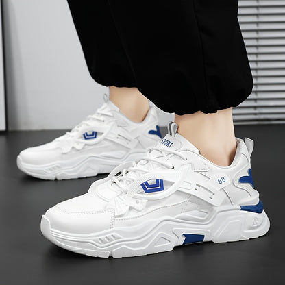 Men'S Stylish High-Top Sneakers - White with Blue Accents, Lace-Up Casual Shoes for Daily Wear, All-Season Comfort, Casual Footwear | High Top Sneakers | Durable Footwear