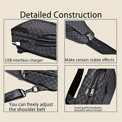 HUABUPS Men'S Crossbody Backpack - Black PVC Business Commuter Bag with USB Charging, Adjustable Strap, Multiple Compartments & Durable Design for Travel, Hiking, Daily Use - Ideal Gift for Men, Hiking Gear, Stylish Accessory