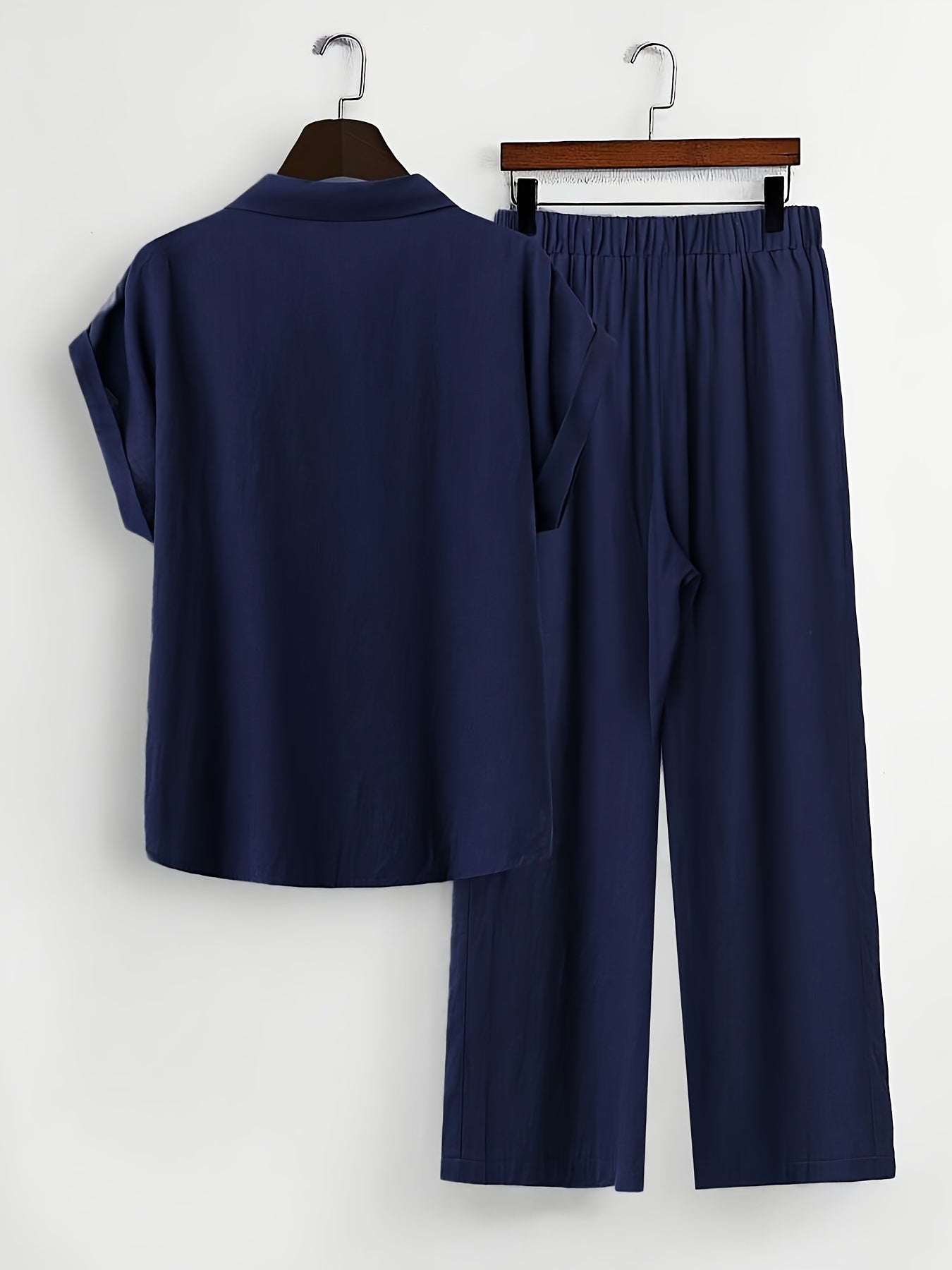 Plus Size, Women's Plus Size Long Sleeve Shirt and Straight Leg Pants Set