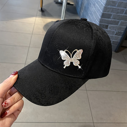 Stylish Rhinestone Butterfly Baseball Cap for Women - Lightweight, Adjustable, and Versatile Sun Hat with Lace Print Design, Perfect for Spring, Summer, and Fall, Casual Headwear | Butterfly Embellishment | Lightweight Hat