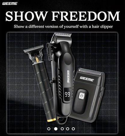WEEME Men'S Grooming Three-Piece Set Multifunctional Electric Clipper Trimmer with Alloy Stainless Steel Blade Three-Speed Adjustment USB Fast Charging LCD Power Display Ultra-Long Battery Life Essential for Home Travel Car B