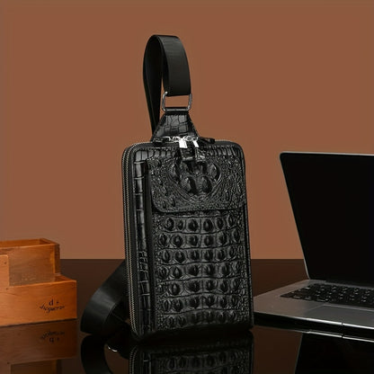 Men'S Stylish Black Crocodile Pattern Crossbody Bag - Durable, Large Capacity, Adjustable Strap, Perfect for Travel & Daily Commute, Commuter Shoulder Bag|Stylish Crossbody|Durable Fabri