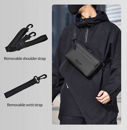 WEIXIER Men's Casual Nylon Handbag - Large Capacity with Adjustable Wrist Strap, Sleek Black for Daily Use, Valentine's Day Gift for Him, Outdoor Bag | Casual Style | Nylon Material