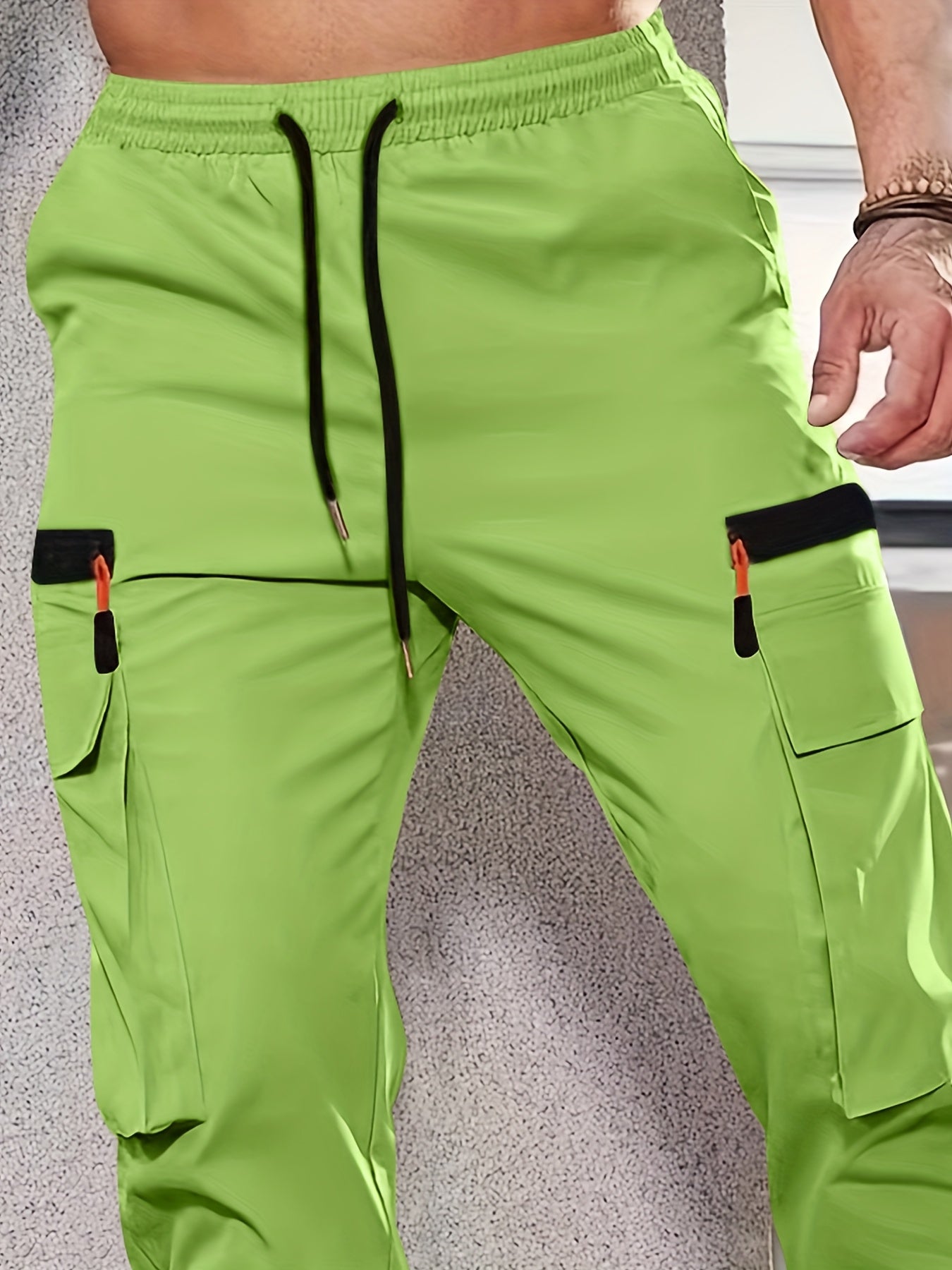 1pc Men'S Fashion Casual Cargo Pants, Solid Color Polyester Non-Stretch Fabric, All-Season Regular Fit with Multiple Pockets, Woven Straight-Leg Trousers for Sports and Leisure