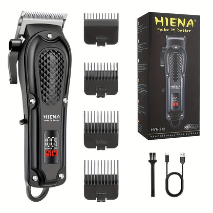 HIENA Men's Grooming Kit: Rechargeable Hair Clipper, Beard Trimmer & Nose Hair Set with LCD Display - USB Charging, 1500mAh Battery, Includes Combs - Ideal Father's Day Gift