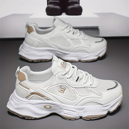 Men'S 2025 New Fashionable Low-Top Sneakers with Thick Sole - Non-Slip, Outdoor Casual Shoes for Teenagers and Young Adults, White and Golden Accents, All-Season Comfort, Casual Footwear | Modern Sneaker Design | Rubber Base