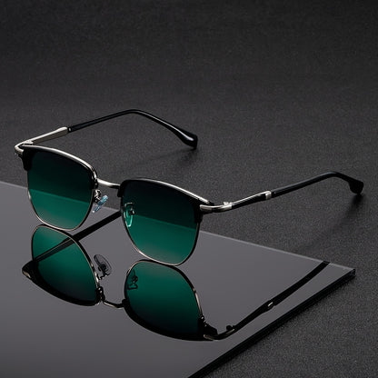 Stylish Two-Tone Square Fashion Glasses with Ultra-Thin Metal Arms - Black Frame & Green Gradient Lenses, Trendy PC Material Eyewear for Women
