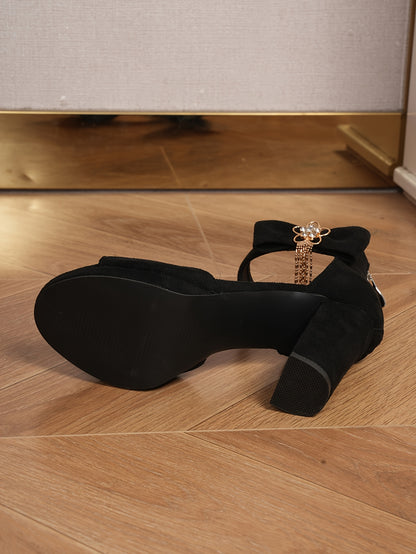 Elegant Women'S High Heel Sandals - Summer 2025 Collection, Open Toe, Thick Sole, Block Heel, Zipper Closure, Solid Color, Flannel Upper, Synthetic Lining, Rubber Sole, Comfortable & Stylish Design, High Heel Sandal