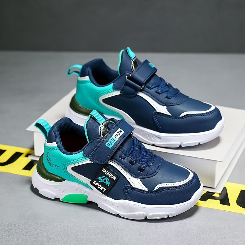 Boys' Lightweight Running Shoes with Closure - Stylish Low-Top Sneakers, Navy Blue & Teal Accents, EVA Cushioned Sole for All-Season Outdoor Activities, Youngsters Running Shoes, Allseason Footwear, Modern Sneakers, Fabric Li