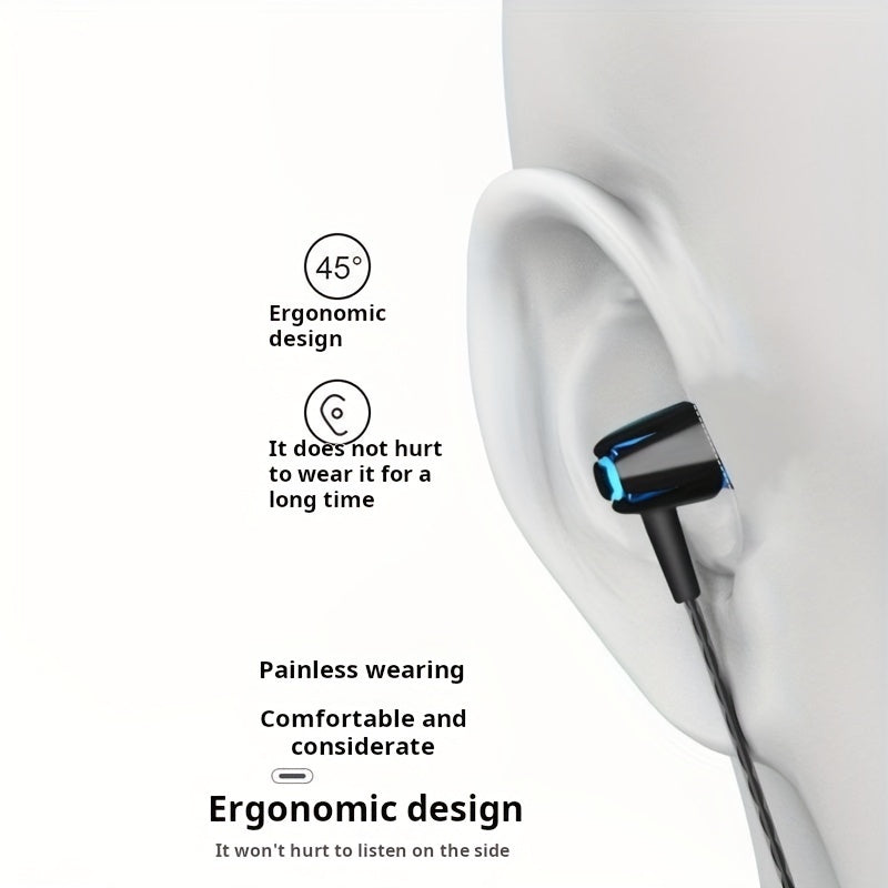 High-quality wired earphones with semi-in-ear design, supporting mobile phones, computers, games, karaoke, wired control with microphone in-ear design, high-definition calls, 3.5mm jack, suitable for sports, running, skipping