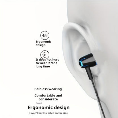 High-quality wired earphones with semi-in-ear design, supporting mobile phones, computers, games, karaoke, wired control with microphone in-ear design, high-definition calls, 3.5mm jack, suitable for sports, running, skipping