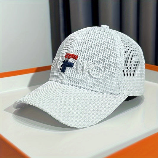 Breathable Mesh Baseball Cap Unisex Embroidered Letter Casual Style Polyester Hat Lightweight Solid Color Adjustable Sun Cap for Outdoor