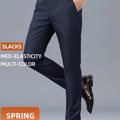 Men's Casual Solid Color Dress Pants - Polyester Blend, Woven, Regular Fit, All-Season Comfort, Adult Suit Pants