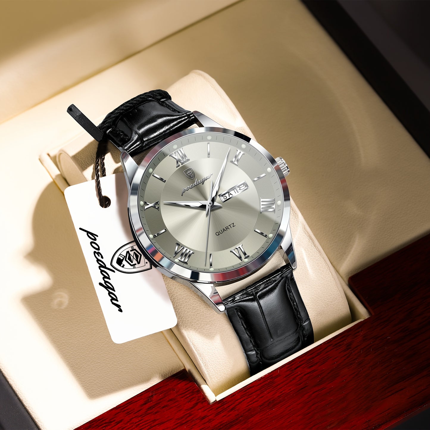 Luxury Leather Strap Men's Watch Waterproof Luminous Calendar Week Wristwatch Simple Business Fashion Sports Men's Watch
