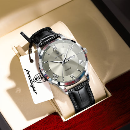 Luxury Leather Strap Men's Watch Waterproof Luminous Calendar Week Wristwatch Simple Business Fashion Sports Men's Watch