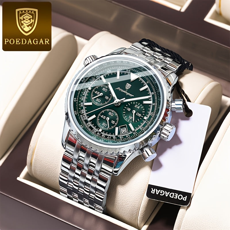Berda Tomato Business Dominant High-end Luxury Stainless Steel Watch Waterproof Luminous Calendar Quartz Men's Watch, POEDAGAR