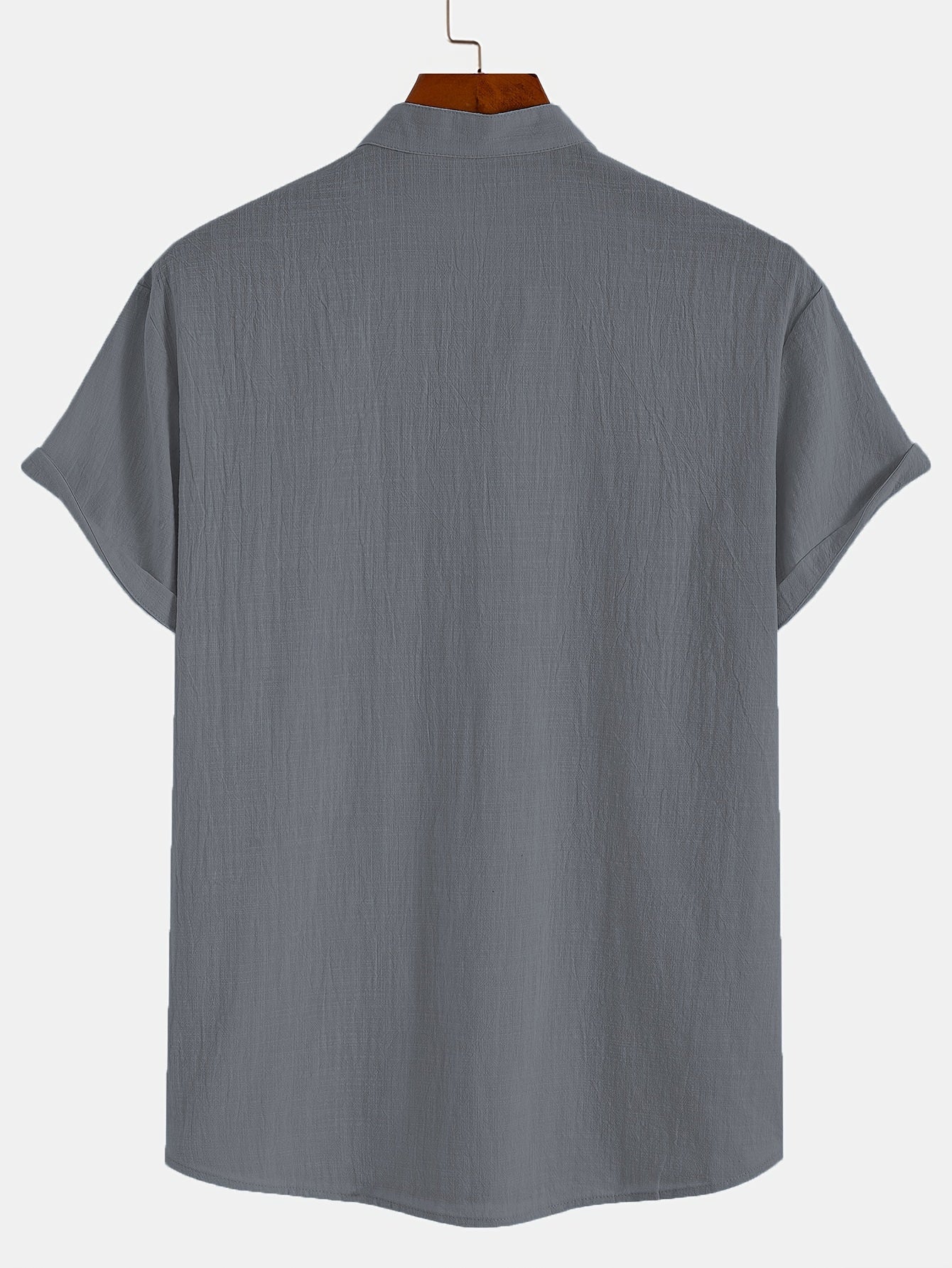 Men'S Classic Solid Color Pure Cotton And Bamboo Textured Breathable Fabric V-Neck Half-Button Design Suitable for Daily Casual Wear, Simple And Versatile, Stylish for Vacations, Hawaiian Style Light Blue Short-Sleeve Shirt.