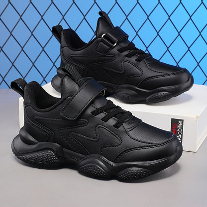 Boys' Lightweight Soft Casual Sneakers with No-Lace Design - Breathable Synthetic, MD Sole for Hiking & Daily Wear, Low-Top Round Toe, Black, Hiking Shoes, Stylish Sportswear, Fabric Lined Interior