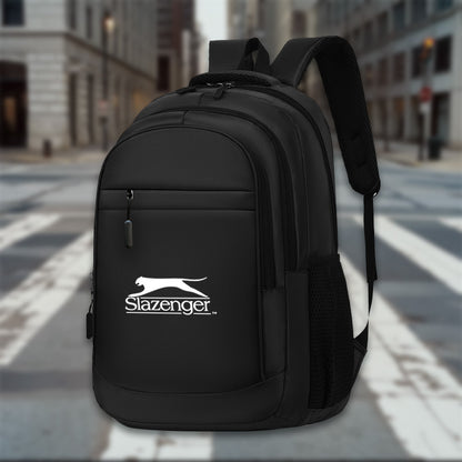 Slazenger R40 Casual Backpack - Sleek Black with White Logo, Durable Fabric, Multiple Compartments & Padded Shoulder Straps for Daily Commute, Travel, School, Work, Backpack for Travel, Urban Carry, Versatile Bag, Sturdy Cons
