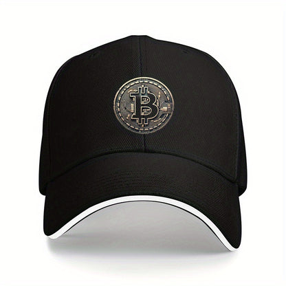 [Արկածային պատրաստ] Կարգավորվող Bitcoin լոգոտիպով բեյսբոլի գլխարկ - Թեթև, փափուկ պոլիեսթերային հայրիկի գլխարկ սպիտակ շեշտադրումներով, իդեալական է բացօթյա գործունեության համար, հարմար, արտաքին գլխարկ | Նրբագեղ գլխարկի դիզայն | Երկարակյաց գլխարկ