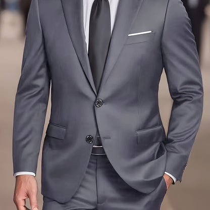 Men'S Casual Work Suit Polyester Solid Color Lapel Button Regular Fit Woven Pants and Jacket for Spring/Summer